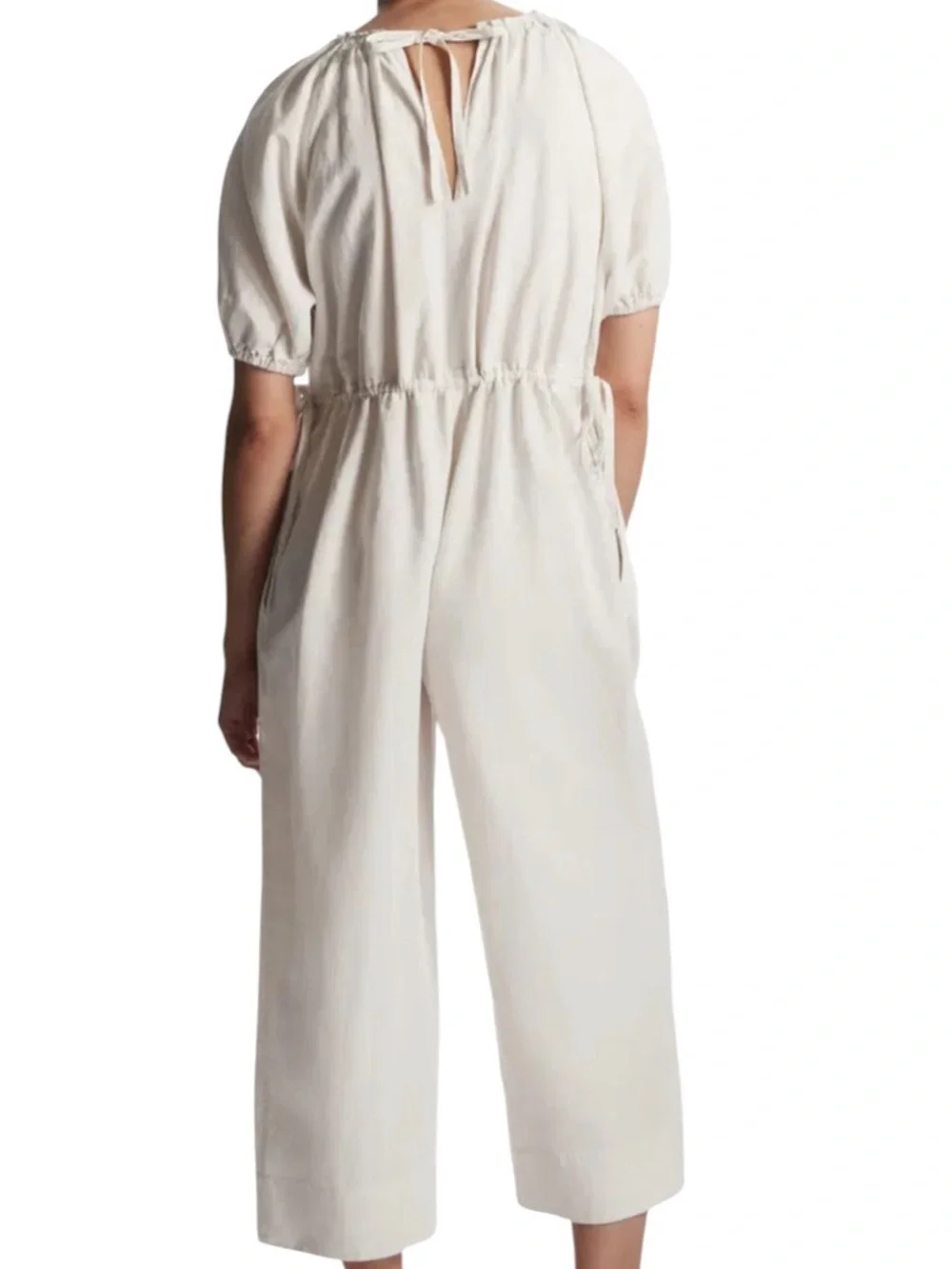 COS Puff Sleeve Jumpsuit Linen Blend Natural Light Beige Size Small